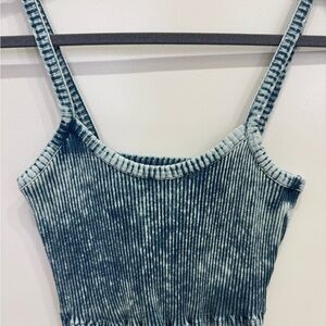 Zara Blue and White Ribbed Crop Tank Top